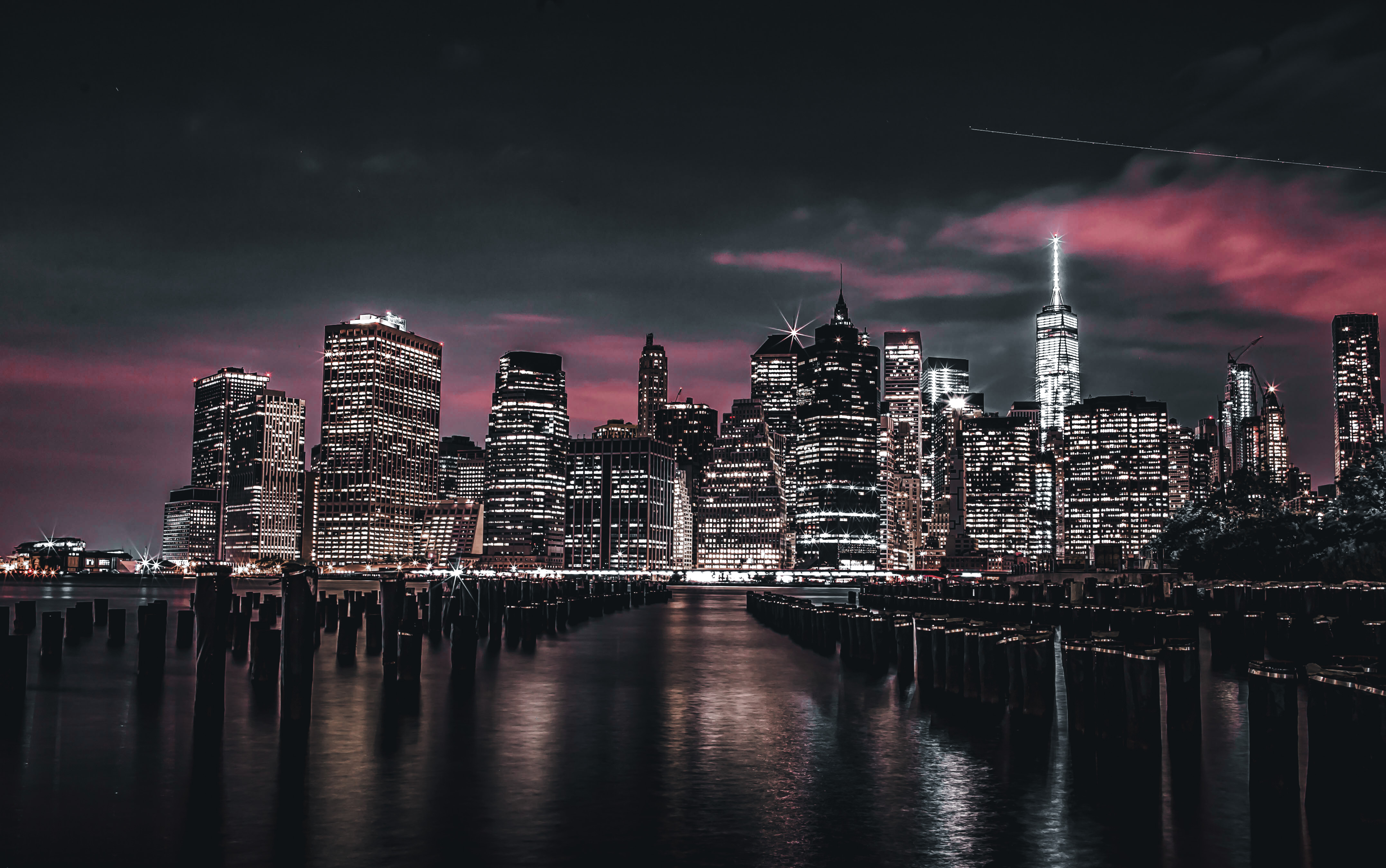 NYC WTC skyline, magenta clouds