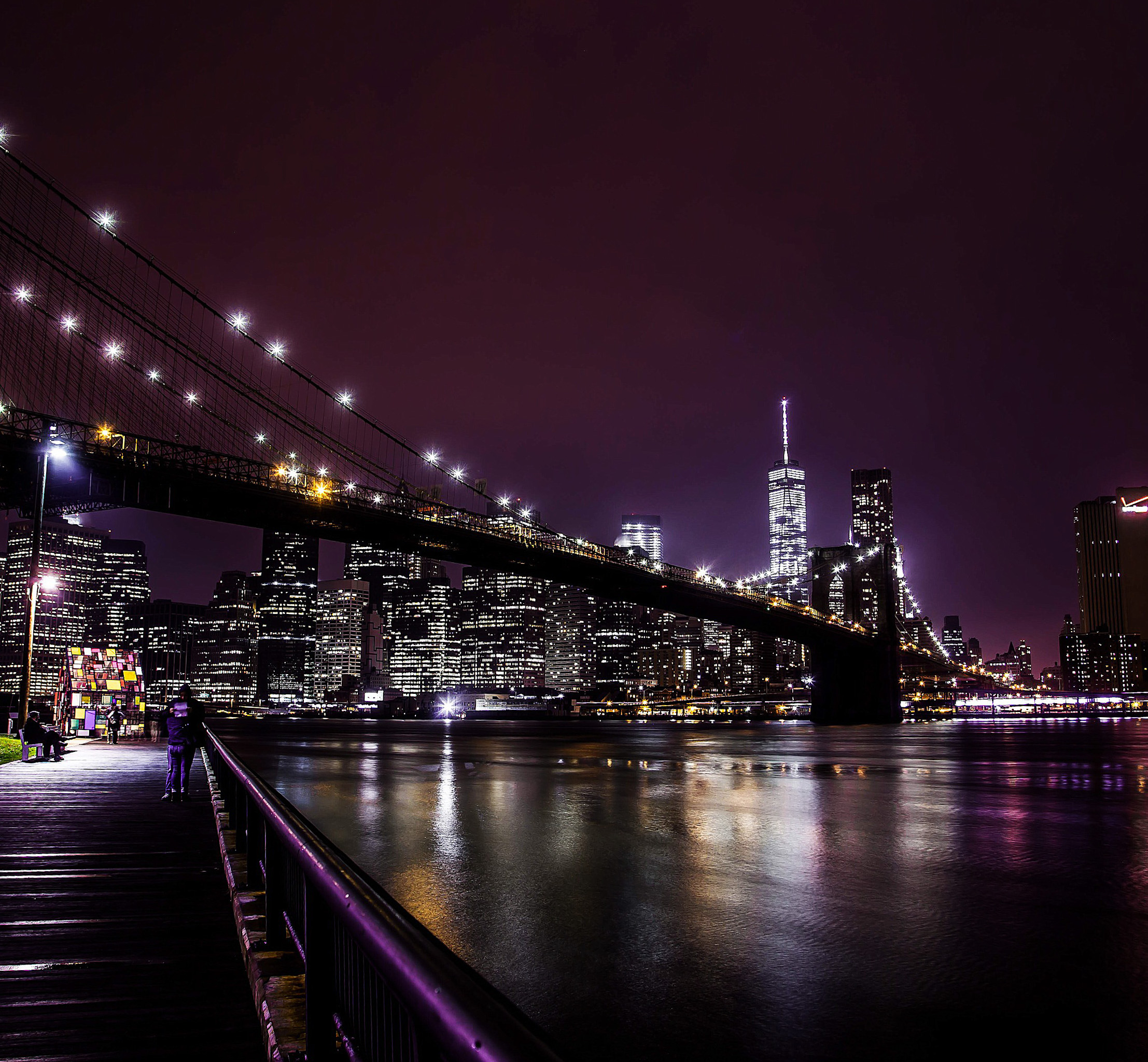 Brooklyn Bridge, purple night