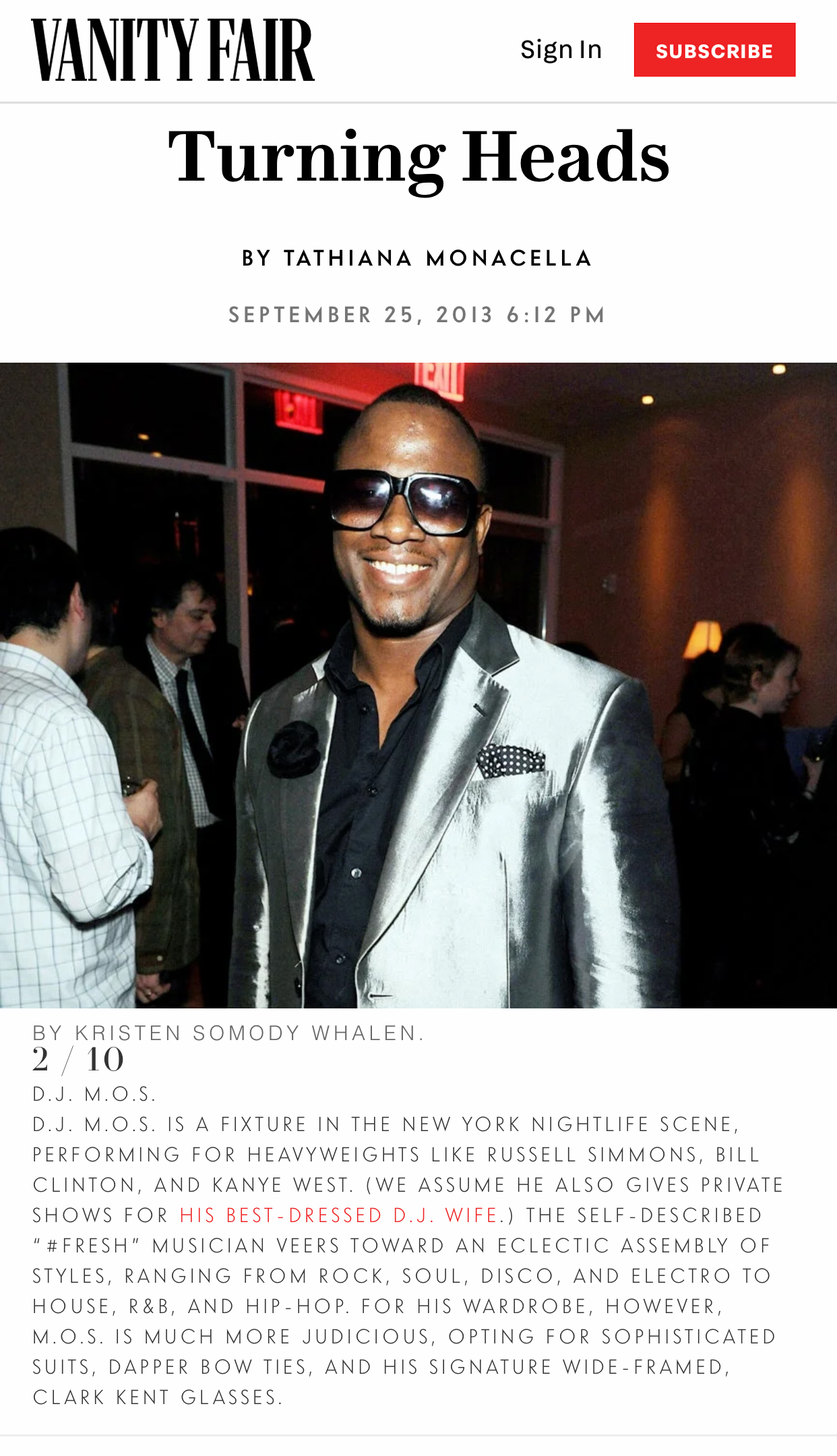 Vanity Fair — Turning Heads profile of DJ M.O.S.