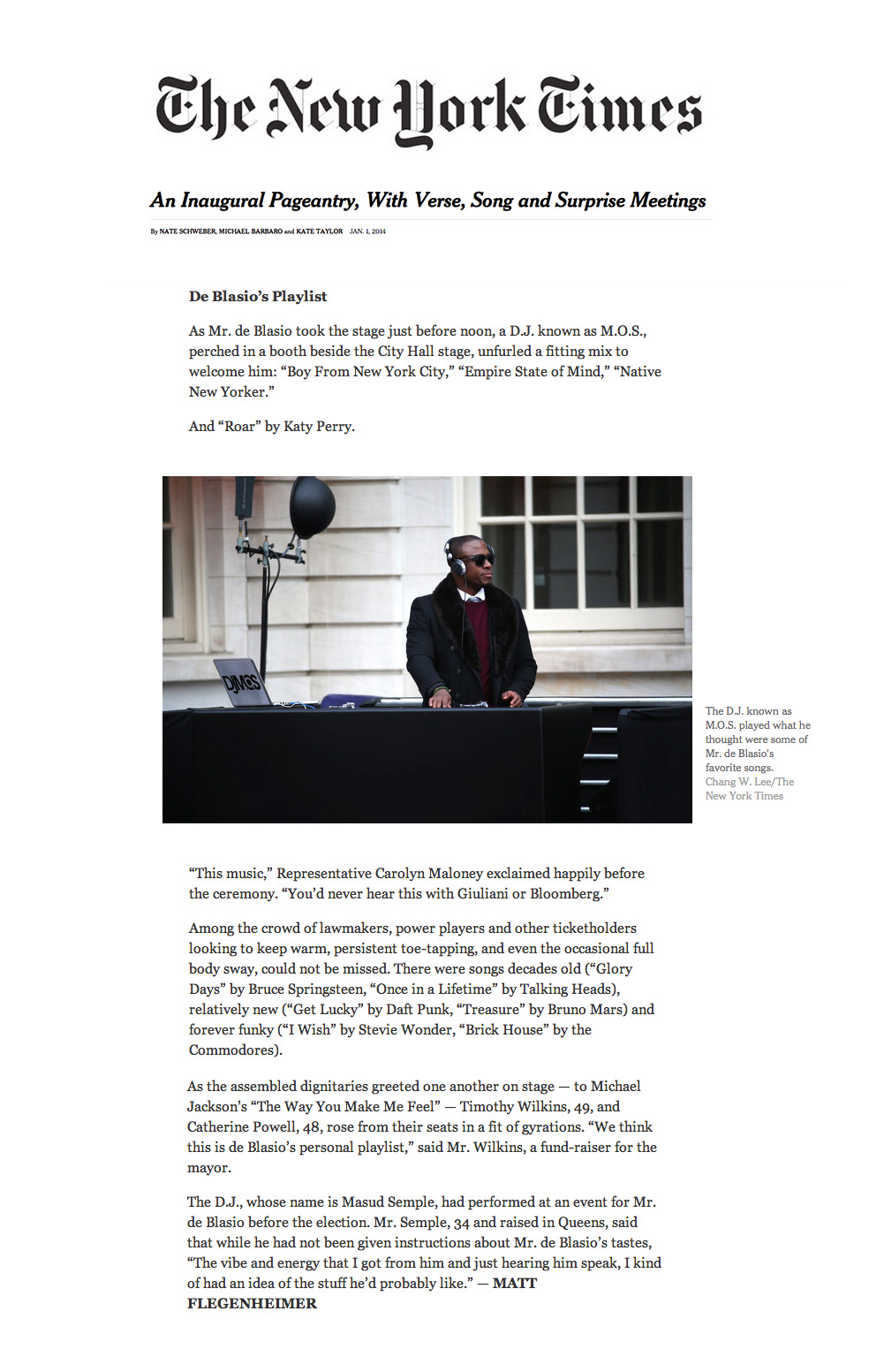 The New York Times — De Blasio's Playlist featuring DJ M.O.S.